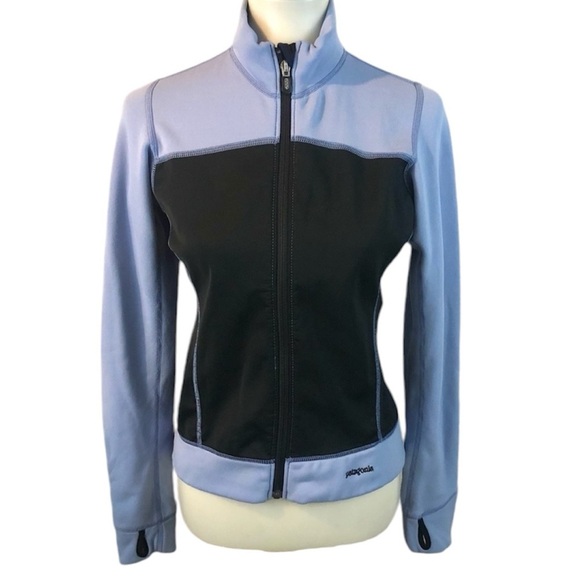 Patagonia Periwinkle Black Full Zip Fleece Athletic Track Jacket - Picture 1 of 10